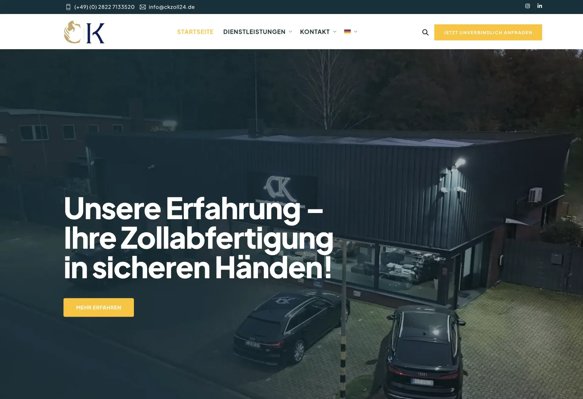 Screenshot der Website von CK Internationale Zollagentur