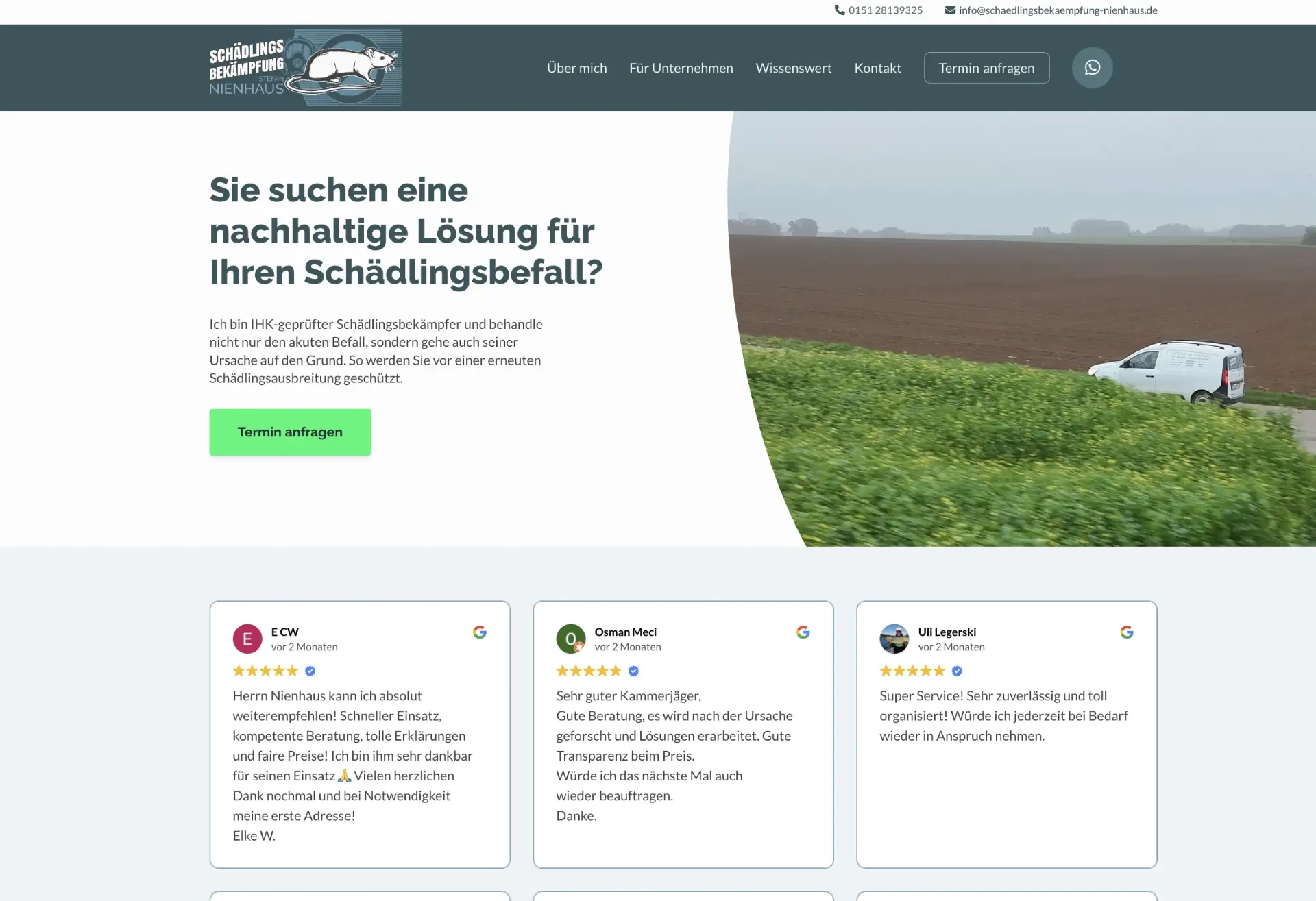 Screenshot der Website von Nienhaus Schädlingsbekämpfung
