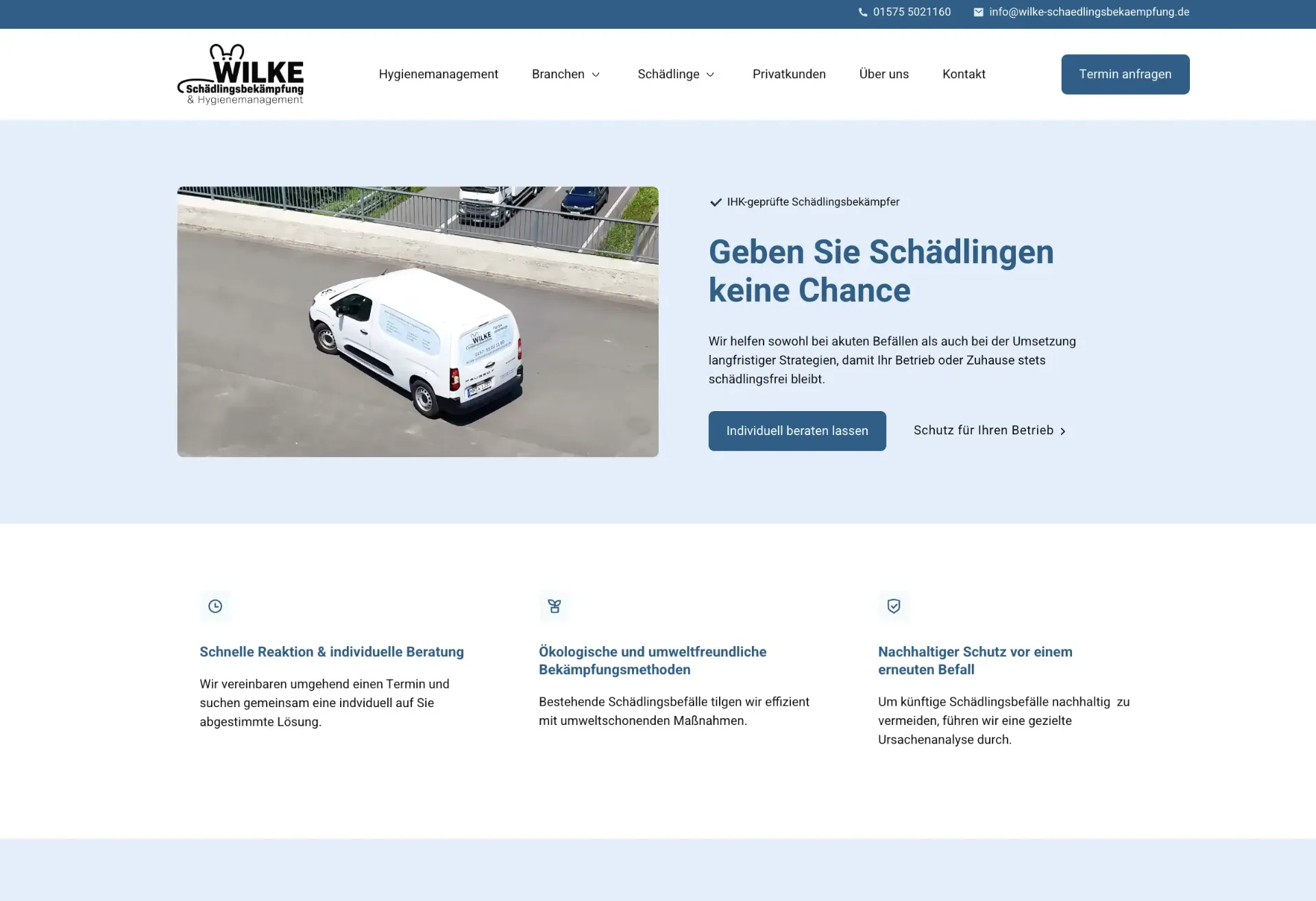 Screenshot der Website von Wilke Schädlingsbekämpfung