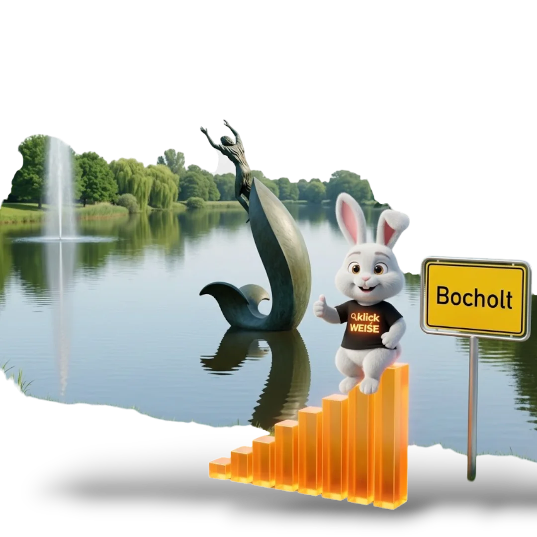 Suchmaschinenoptimierung Bocholt – Klickweise vor dem historischen Rathaus mit Ortsschild Bocholt