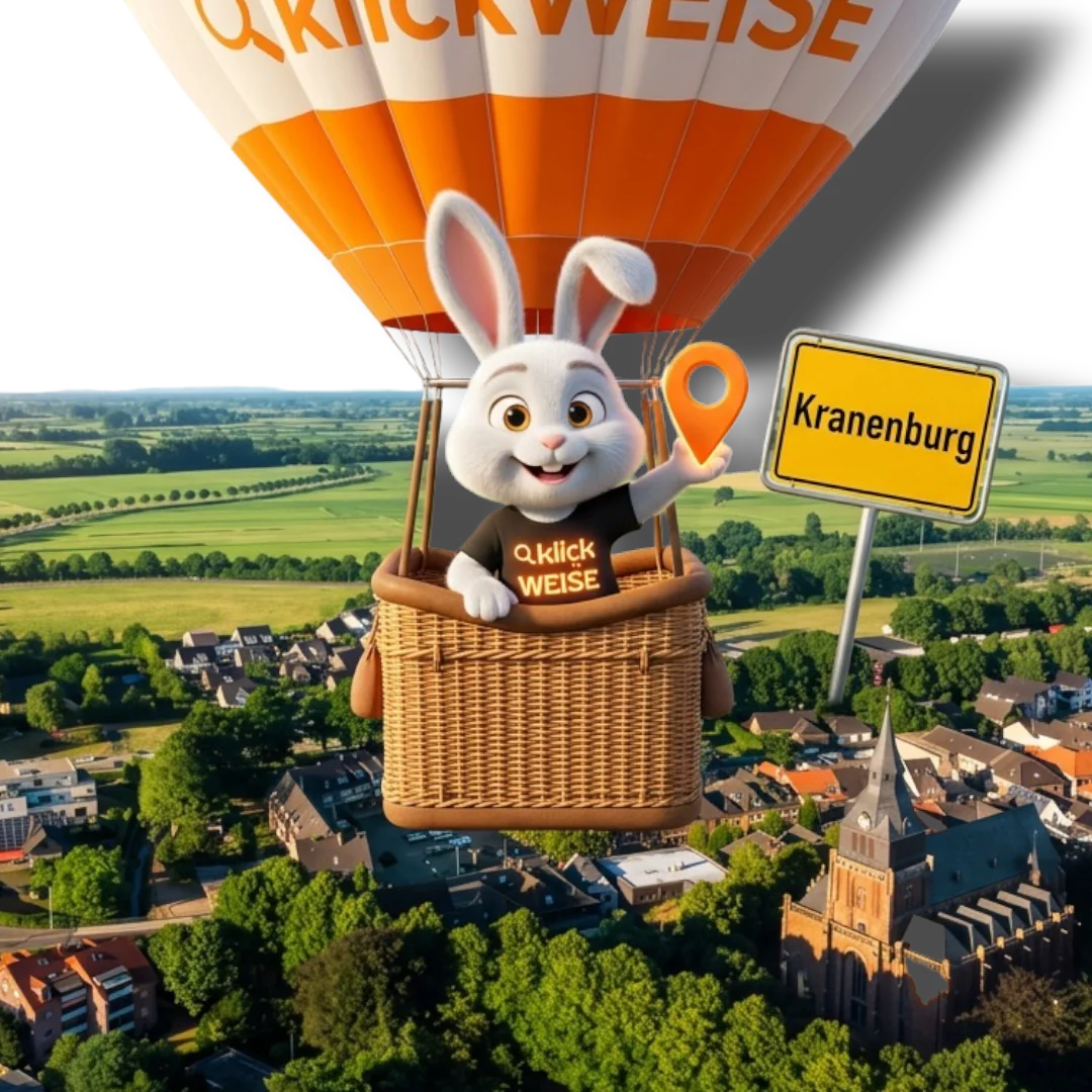 Suchmaschinenoptimierung Kranenburg – Klickweise im Heißluftballon über Kranenburg mit Ortsschild Kranenburg