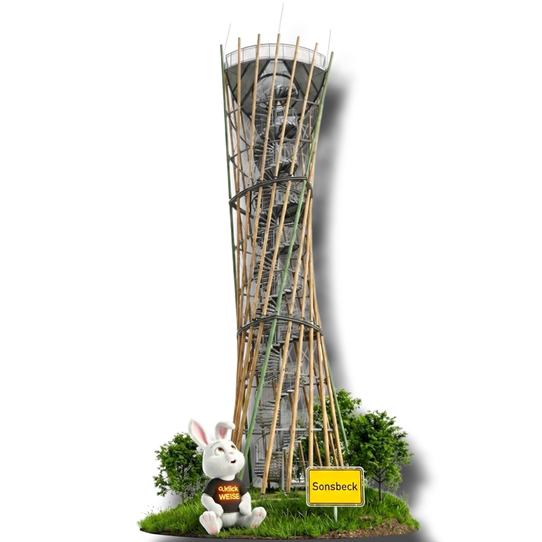Suchmaschinenwerbung Sonsbeck – Klickweise am Aussichtsturm Dürsberg mit Ortsschild Sonsbeck